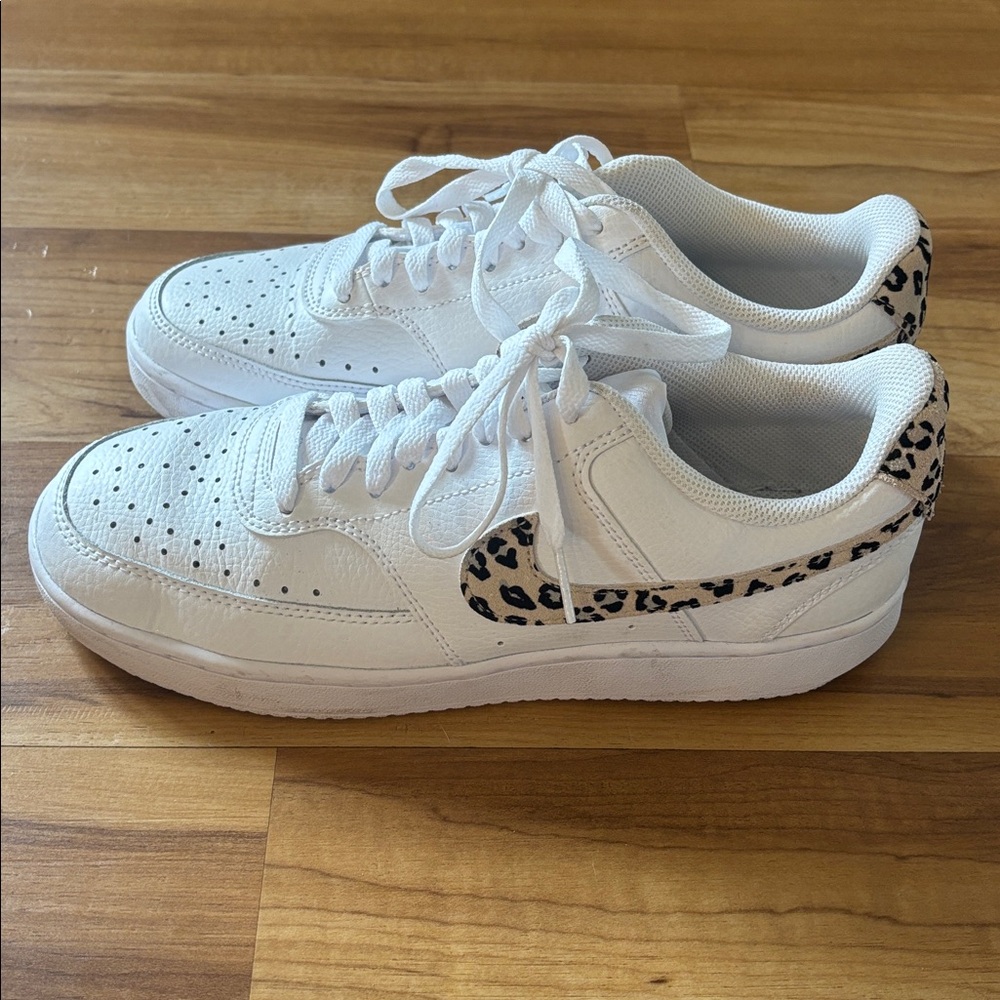 Nike Women’s White Sneakers with Leopard Accent - Picture 3 of 9